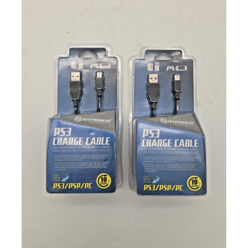 PS3/ PSP/ PC Mini USB Charge Cable 10 Feet- Hyperkin Brand New Sealed Lot Of 2
